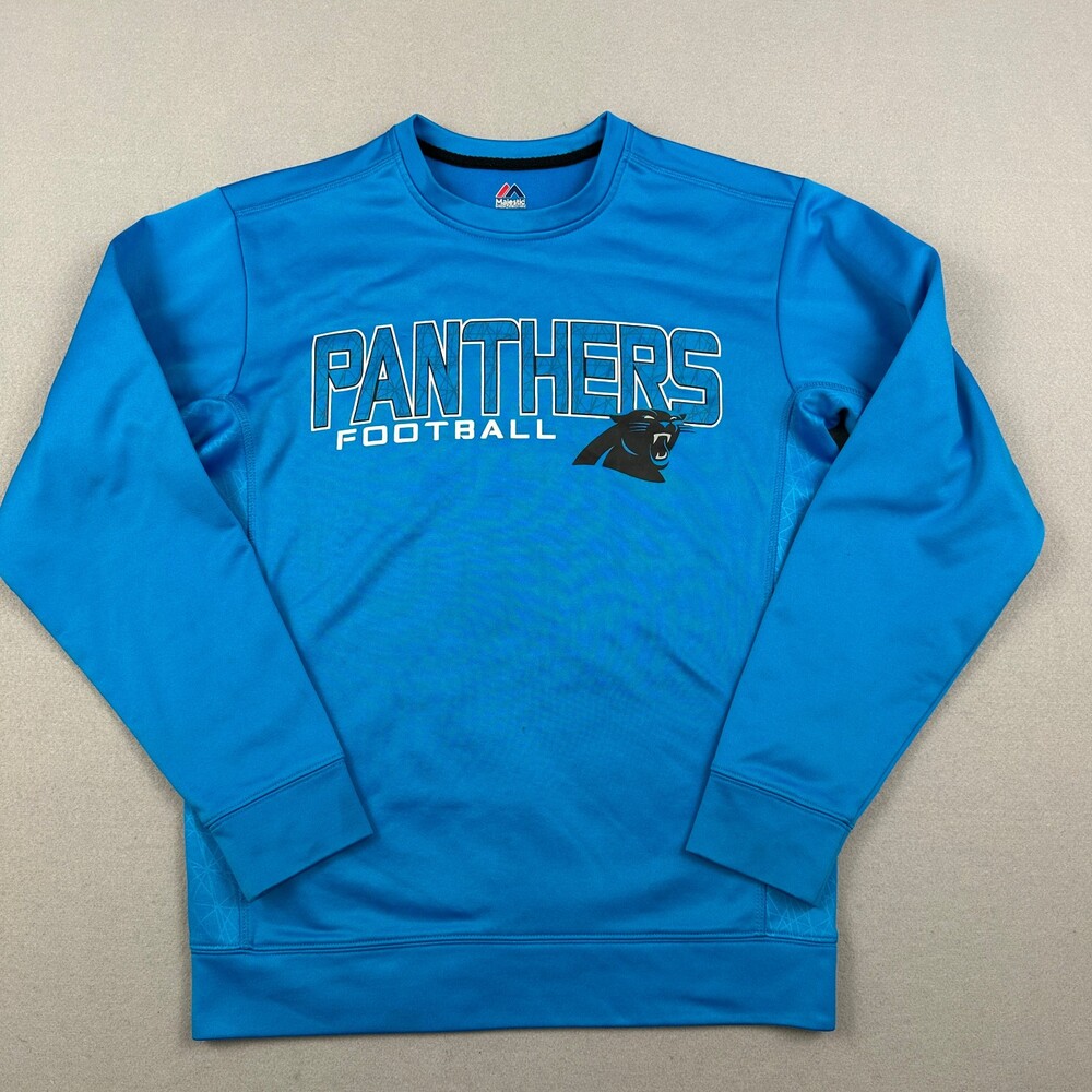 Carolina Panthers Sweater Men Small Blue Solid Majestic Pullover Crewneck NFL S